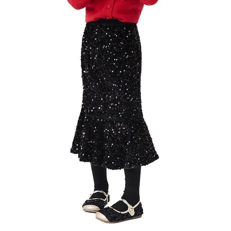 女童裙子冬季2025新款儿童鱼尾半身裙冬装年服女大童亮片公主长裙