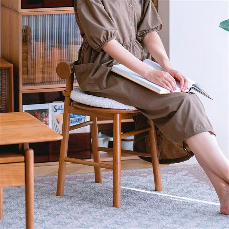 梳妆凳化妆凳带靠背圆凳蝴蝶小凳家用实木小凳子樱桃木椅子