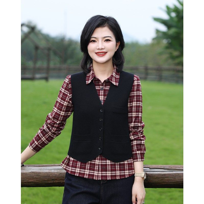 枫竺四平针v领无袖针织马甲背心女2024春秋新款外穿马夹外套短款,女装/女士精品,马夹,淘宝优惠券,粉丝福利购,淘宝优惠卷