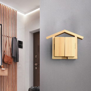 原木双开门开关装饰墙贴插座保护套家用北欧简约开关贴开关装饰框