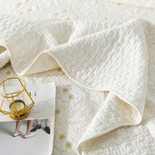 日式韩风梅花双面绣花绗缝被三件套纯棉波浪边床单床罩夹棉空调被