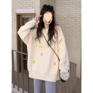 宽松慵懒风套头毛衣女设计感针织衫 大码 韩版 女装 2024秋冬新款