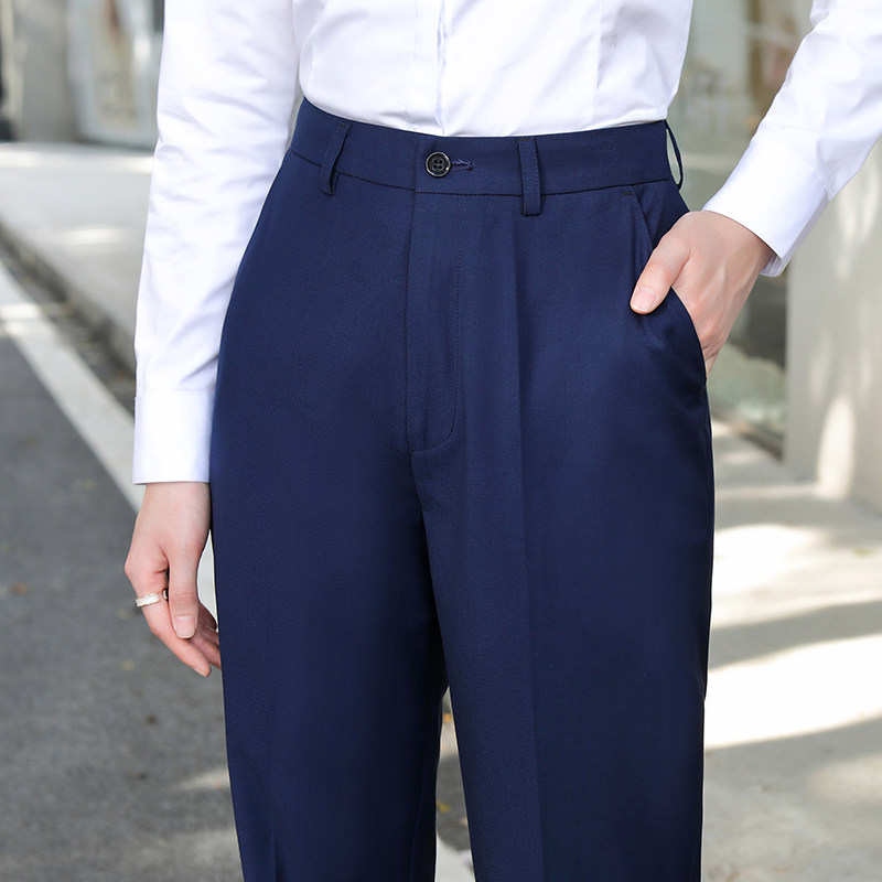 工作服西裤女春秋别克4S店宝蓝色上班制服裤直筒职业正装长裤