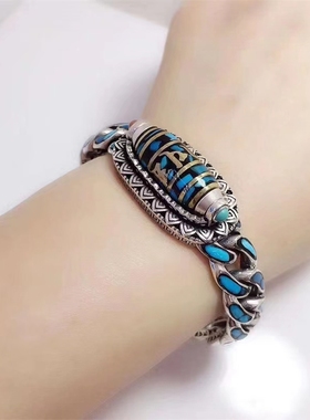 Personality Retro Inlaid Turquoise Swirl Wulan Flower Turn