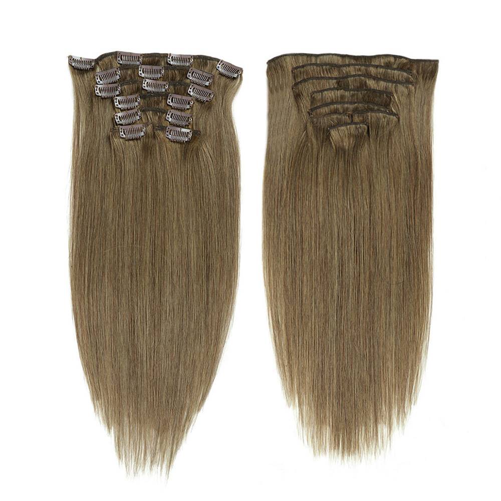 -Human hair 20Inch 70g clip hair #8 seven piece clip in huma