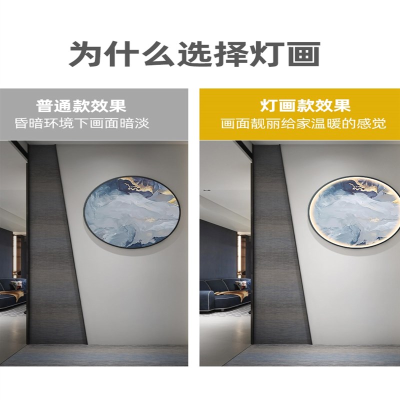 轻奢卧室玄关灯画装饰画抽象定制背景墙圆形发光画入户挂画走定做图片