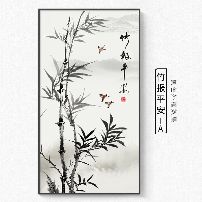 定做新中式酒店玄关装饰画大厅大气荷花壁画墙面走廊尽头竖版荷花图片