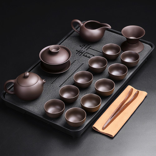极速茶具茶盘一整套陶福气家用紫砂套装功夫茶壶茶杯乌金色石茶台