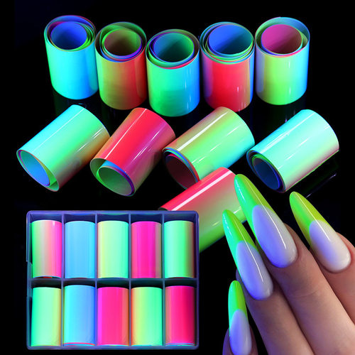 极速Nail fluorescent series rainbow starry sky paper colorfu