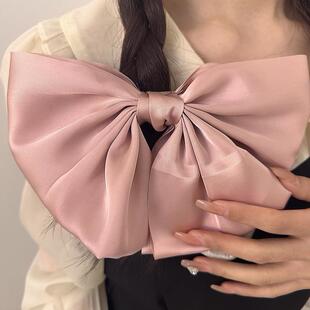 科美蝴蝶结发夹女后脑勺粉色发夹在逃公主发饰缎面弹簧发夹子发饰