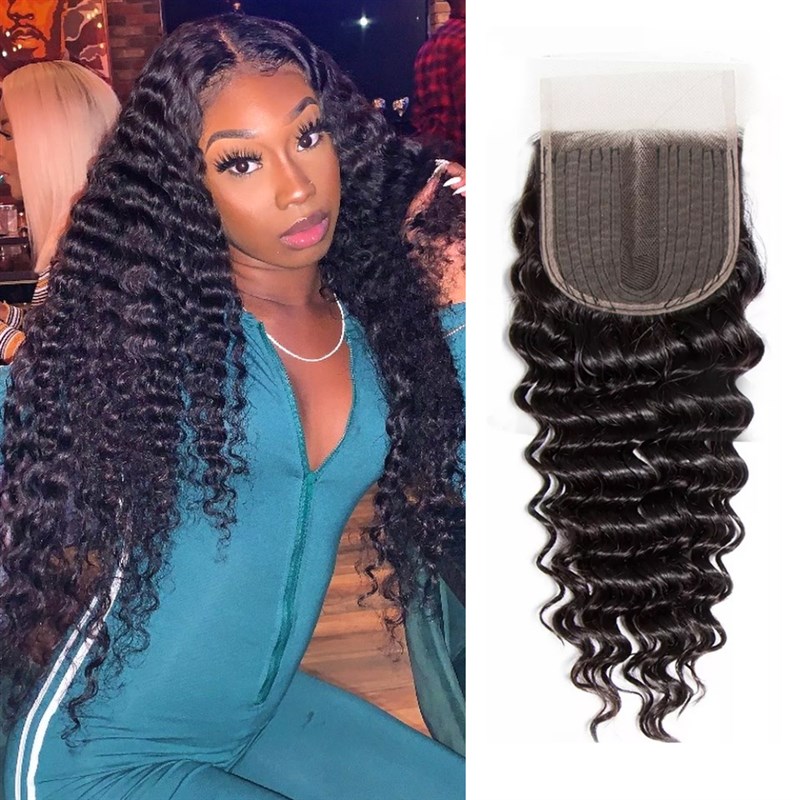 Deep Wave Lace Closure With Baby Hair Peruvian T Part Remy H