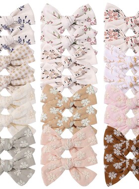 2Pcs/Set Sweet Flower Print Bowknot Hair Clips For Cute