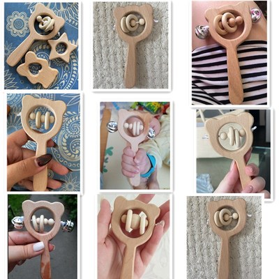 1PC Baby Wooden Rattle Beech Animal Hand Teething Wooden Rin