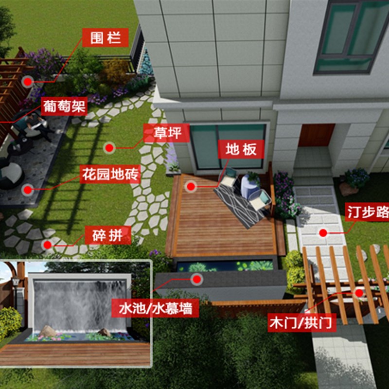 外松花园庭院防腐木塑木地板露台樟子户菠萝M格葡萄架围栏设计定