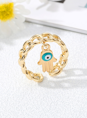 Color Evil Eye Hamsa Hand Ring For Women Gold Vintage Boho