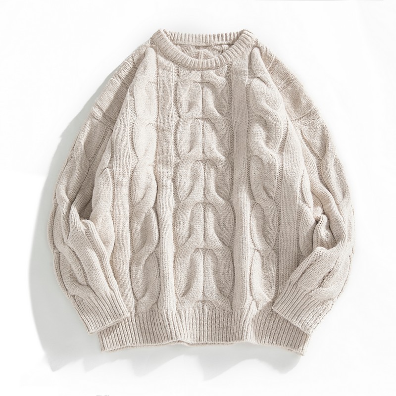 New Solid Color Oversize Pullover Sweaters Men Fashion Casua