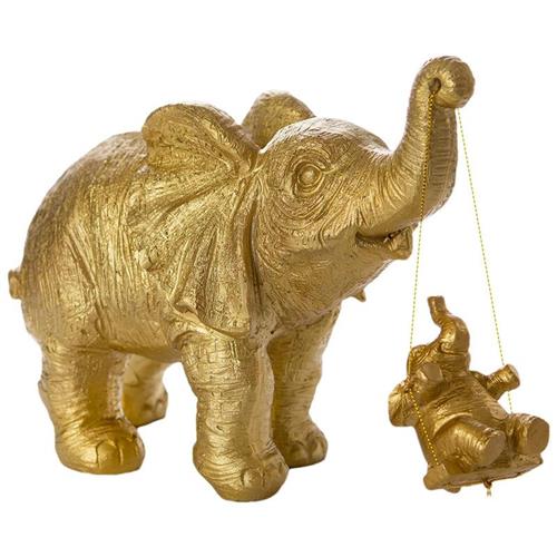 Gold Elephant Figurines Mom And Baby Elephant Statue Home