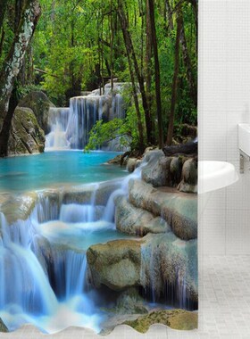 3D Waterfall Scenery Waterproof Shower Curtain Bathroom
