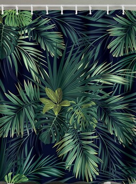 1pc 180 x 180cm Green Leaves Printing Shower Curtain Bearoom