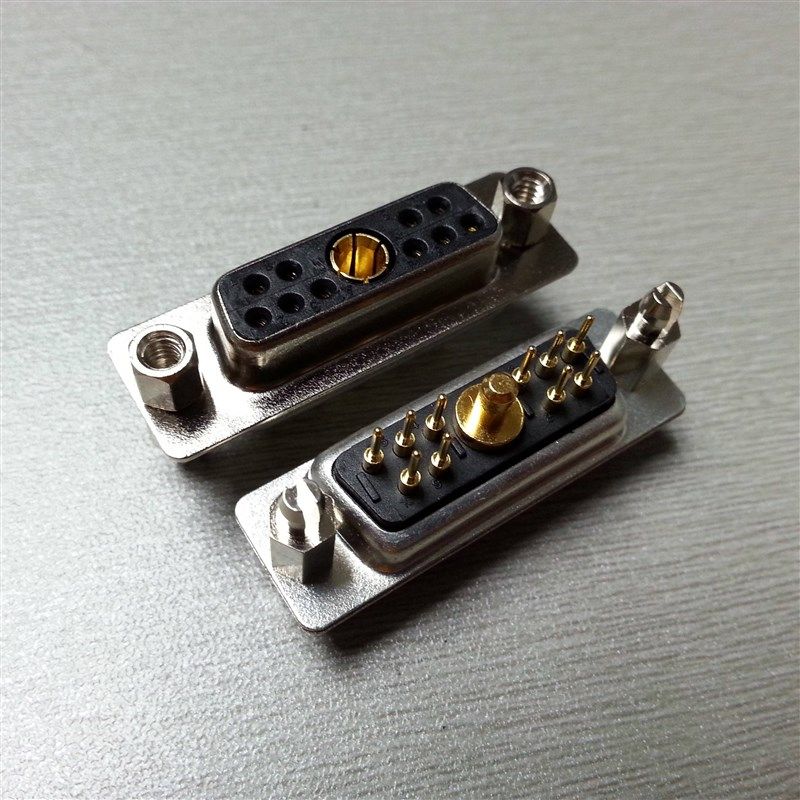 优质大电流D-SUB11W1直插式母座连接器D型带鱼叉铆锁接插件重载型
