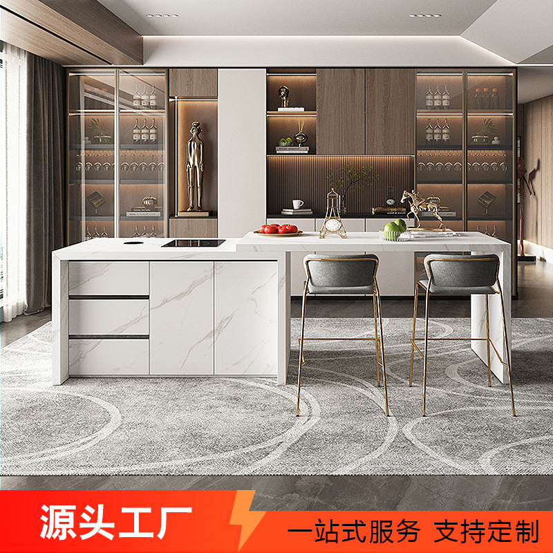 伸缩岩板中岛台西厨移动岛台餐桌一体厨房料理台面多功能