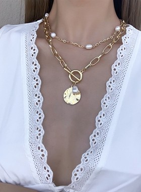 AENSOA Punk Hip Hop Shell Pendant Necklace Retro Chunky Wome
