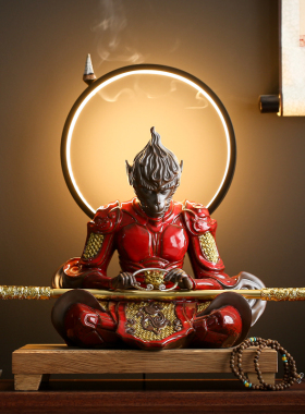 中式禅意孙悟空斗战胜佛饰品摆件客厅玄关桌面创意大号陶瓷装饰品