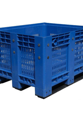 万尊网格式卡板箱蓝色1200*1000*780mm堆高机托盘箱车间周转箱废