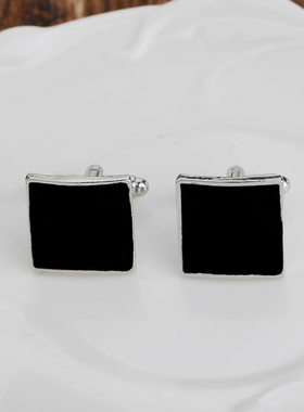 black enamel Cuffinks man square Cuflink simple Solid color