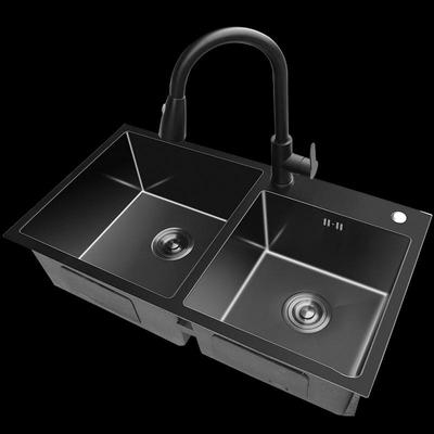 Black Nano Kitchen Handmade Sink Large Double Basin Sink St