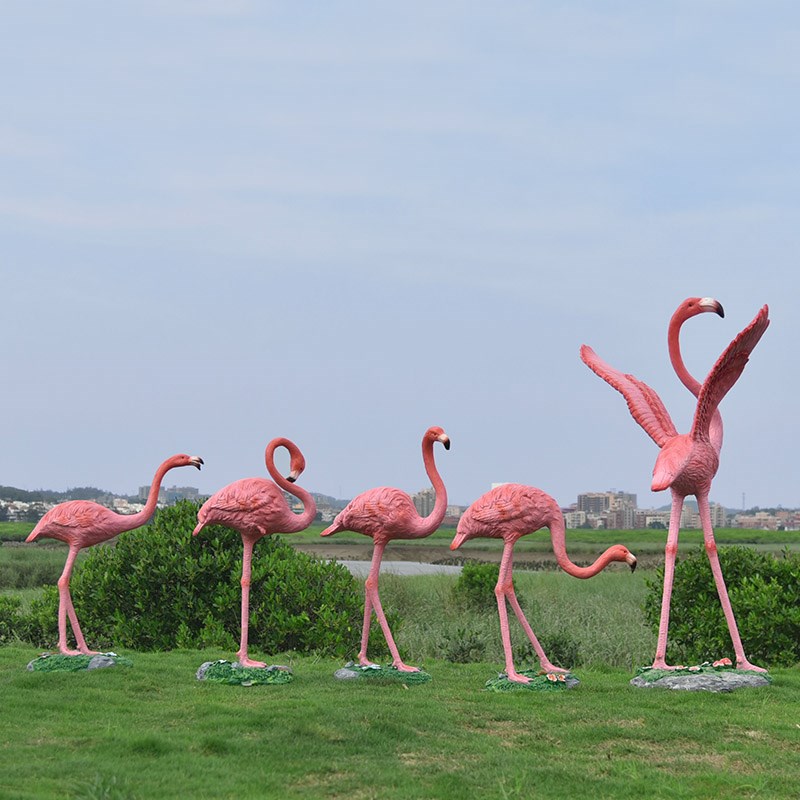 花园庭院 仿真火烈鸟雕塑户外公园林水池景观动物玻璃钢装饰摆件