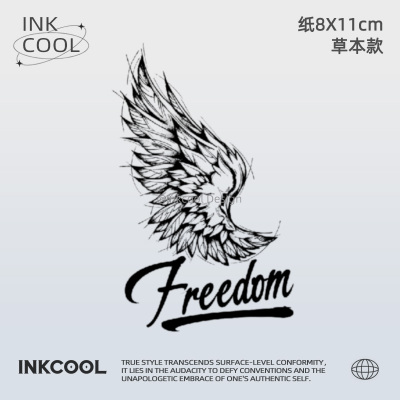 INKCOOL 自由之羽纹身贴字母翅膀防水持久草本纹身贴纸男女IK067