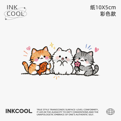 INKCOOL 三喵纹身贴可爱猫咪防水持久逼真彩色纹身贴IC128