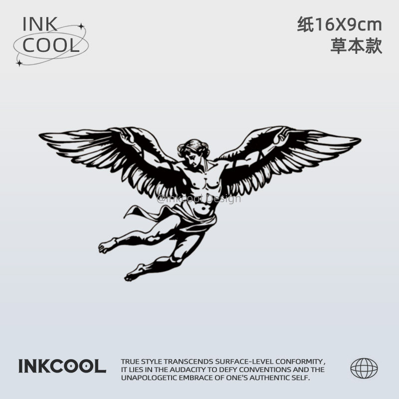 INKCOOL 飞翼天使纹身贴个性防水防汗保持久草本纹身贴后背IK113