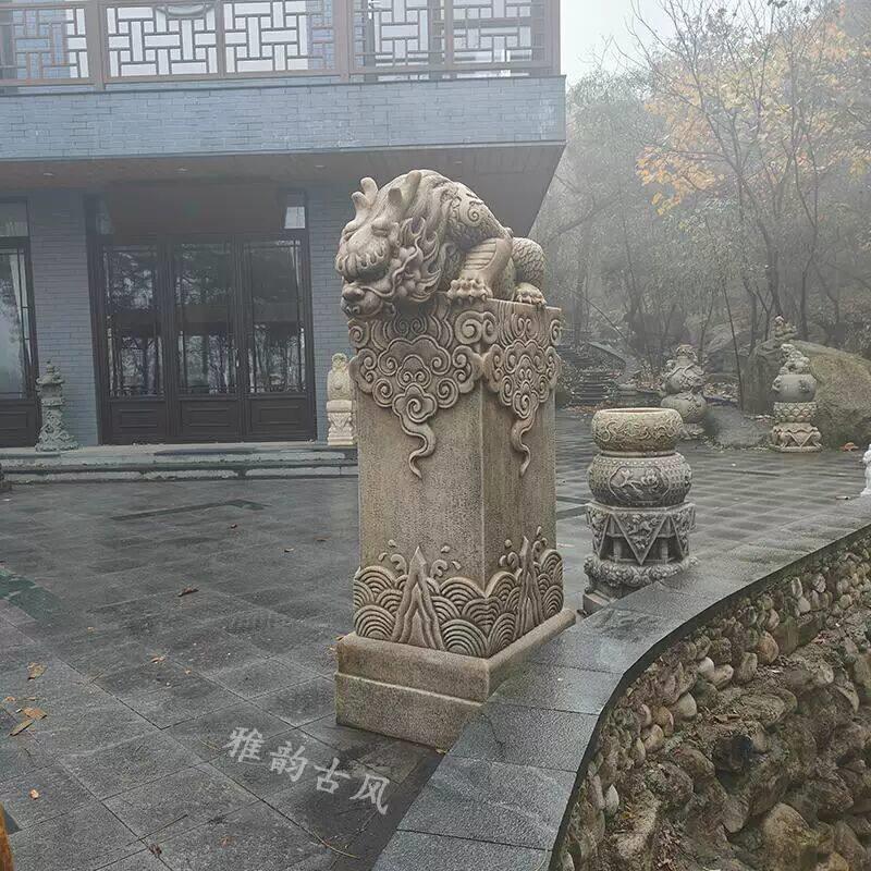 青石石雕吸水兽仿古客厅吸财兽龙子之一石柱庭院瑞兽雅室装饰摆件