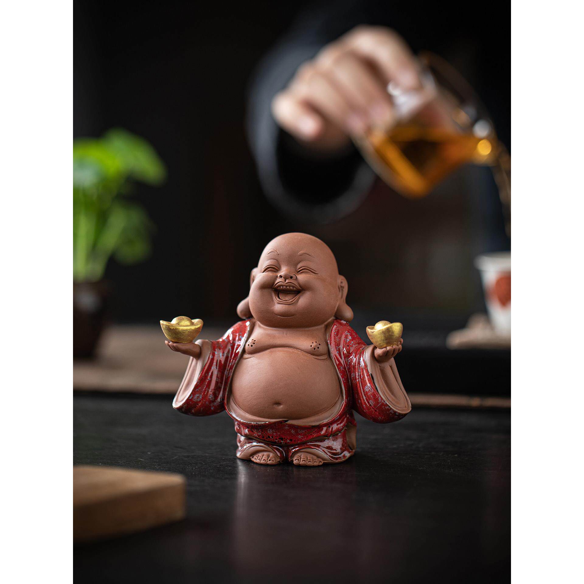 紫砂大肚弥勒佛茶宠摆件招财笑佛中式家居客厅茶室茶桌面装饰礼品