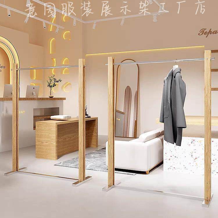 服装店落地式中岛架衣服陈列架买 手店高级女装橱窗展示架原木色
