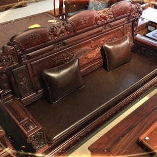 定制红木沙发垫头层牛皮中式椅坐垫子罗汉床真皮靠垫防滑榻榻米