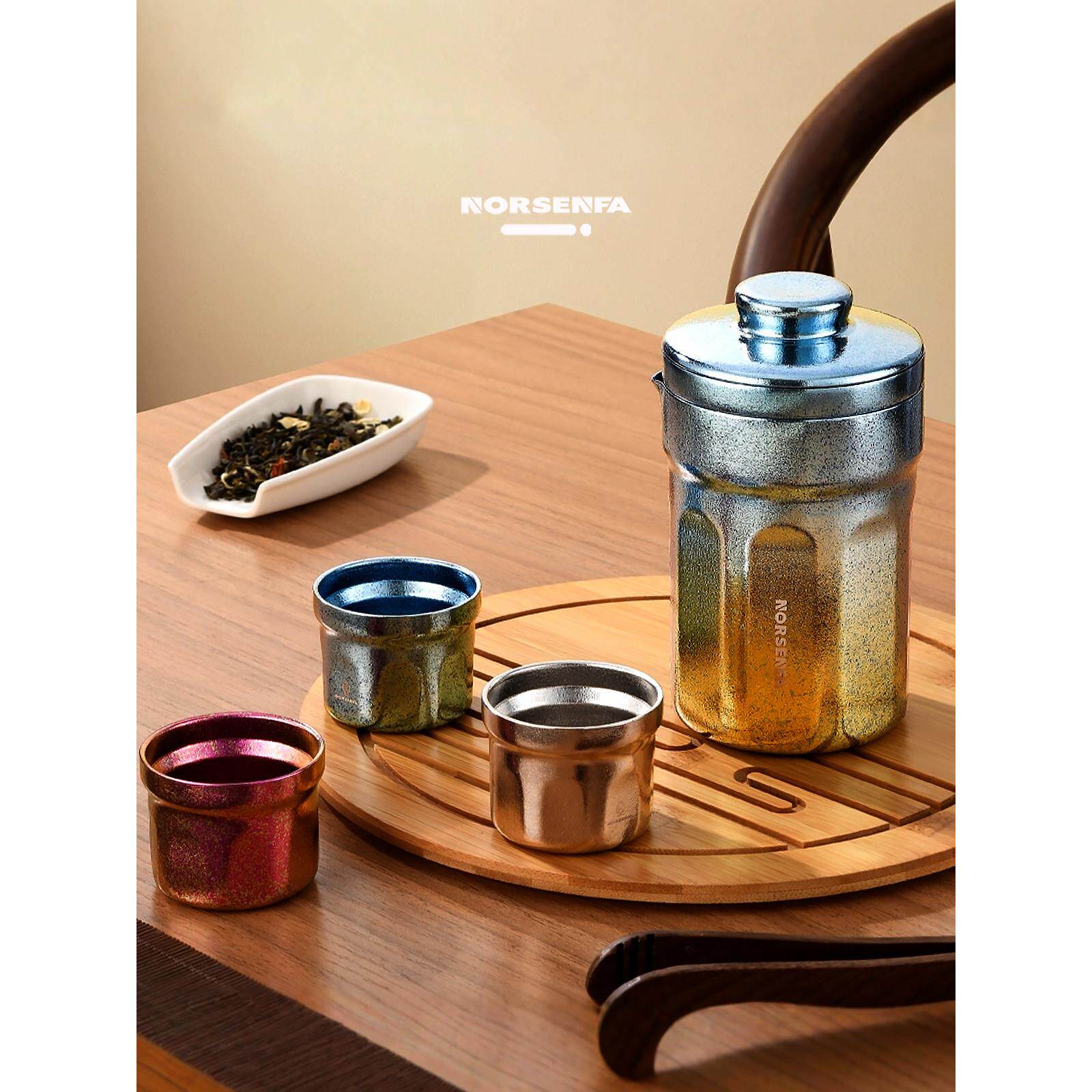 诺森发双层纯钛旅行功夫茶套装手提式制茶防烫保温快杯户外露营式