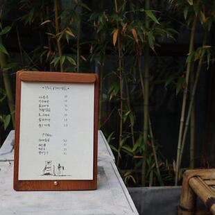 实木立式菜单夹咖啡店吧台木质餐牌民宿桌面展示牌柚木展示架