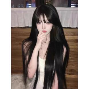 程铭假发女超长发100cm黑色长直发双马尾Lolita空气刘海玫瑰内网