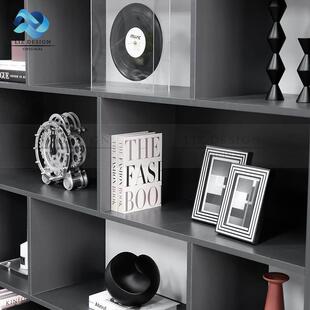 轻奢样板房软装书柜装饰品摆件书架柜子唱片时钟摆设花瓶托盘组合