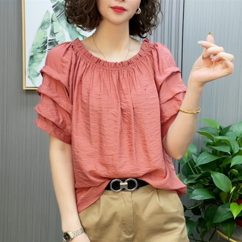 一字肩短袖上衣女夏季2024夏装新款设计感气质显瘦t恤天丝棉小衫