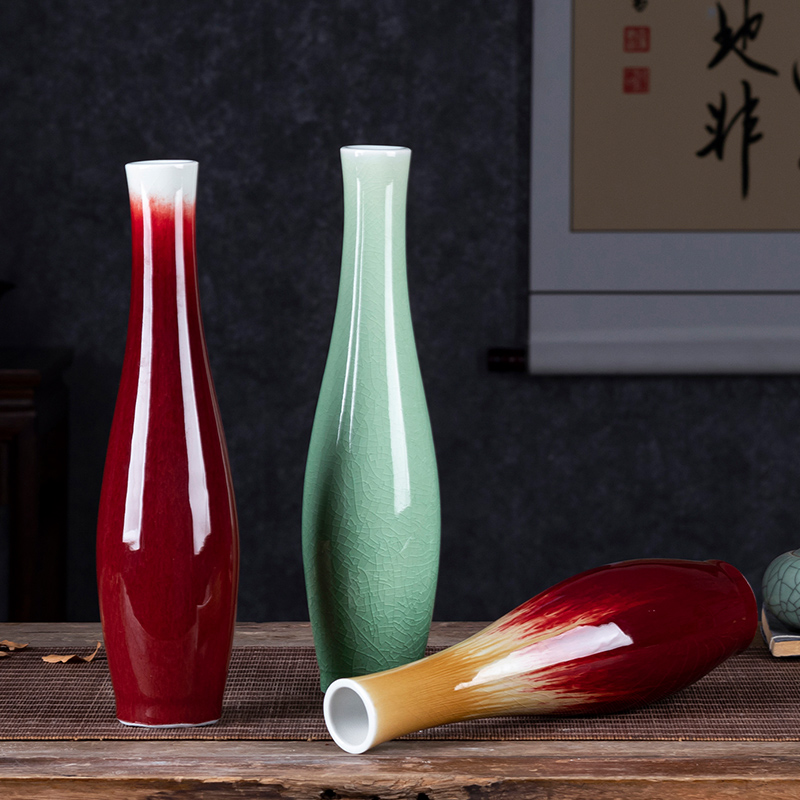 景德镇陶瓷器小花瓶手工仿古裂纹釉观音瓶茶室客厅插花装饰品摆件