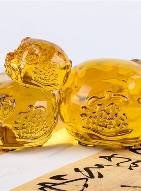 黄水晶金猪琉璃水晶猪礼品摆件生肖琉璃猪开业送礼摆件柜台装饰品