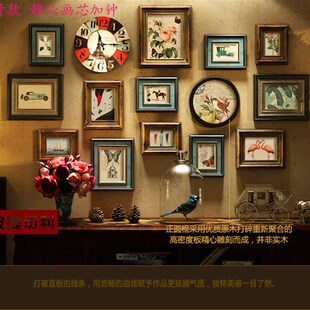 极速厂销实木美式 饰复古创意组合背景墙挂墙客厅饭厅免打 照片墙装