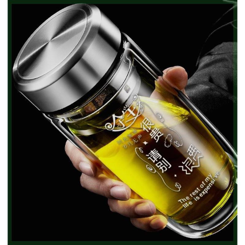 双层中空钢化玻璃杯摔不烂的保温水杯茶水分离男士2024防摔耐高温