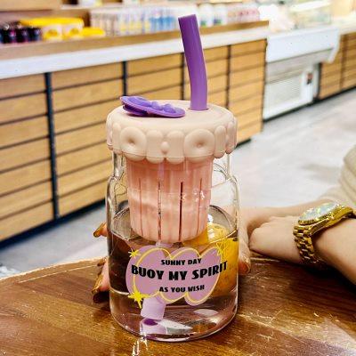 杯子女新款2024玻璃杯耐高温茶水分离泡花茶杯办公室吸管喝水杯