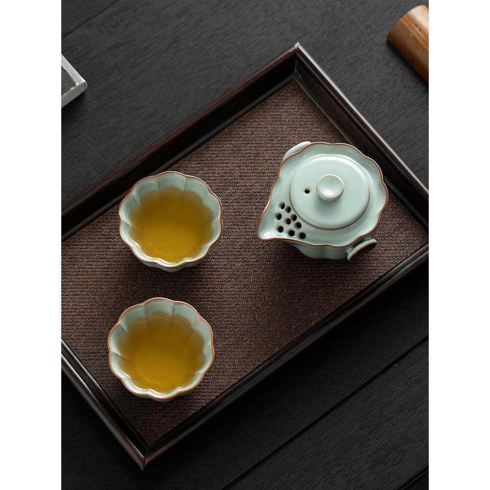 天青汝窑汝瓷旅行茶具快客杯一壶二杯功夫茶具套装泡茶壶便携送盘