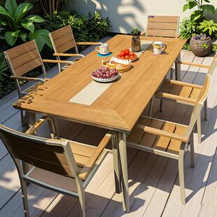 户外桌椅庭院花园别墅露台院子外摆多人塑木伸缩桌室外休闲桌椅